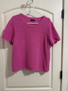 GAP Bright Pink Crochet Short-Sleeve Knit Tee